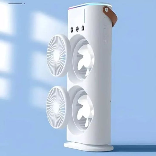 Portable Mini Double Fan Air Cooler With Mist Humidifier & LED Lighting — Stay cool anywhere